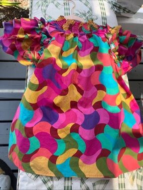 Peach Love California Multicolor Wavy Print Ruffle Sleeve Top